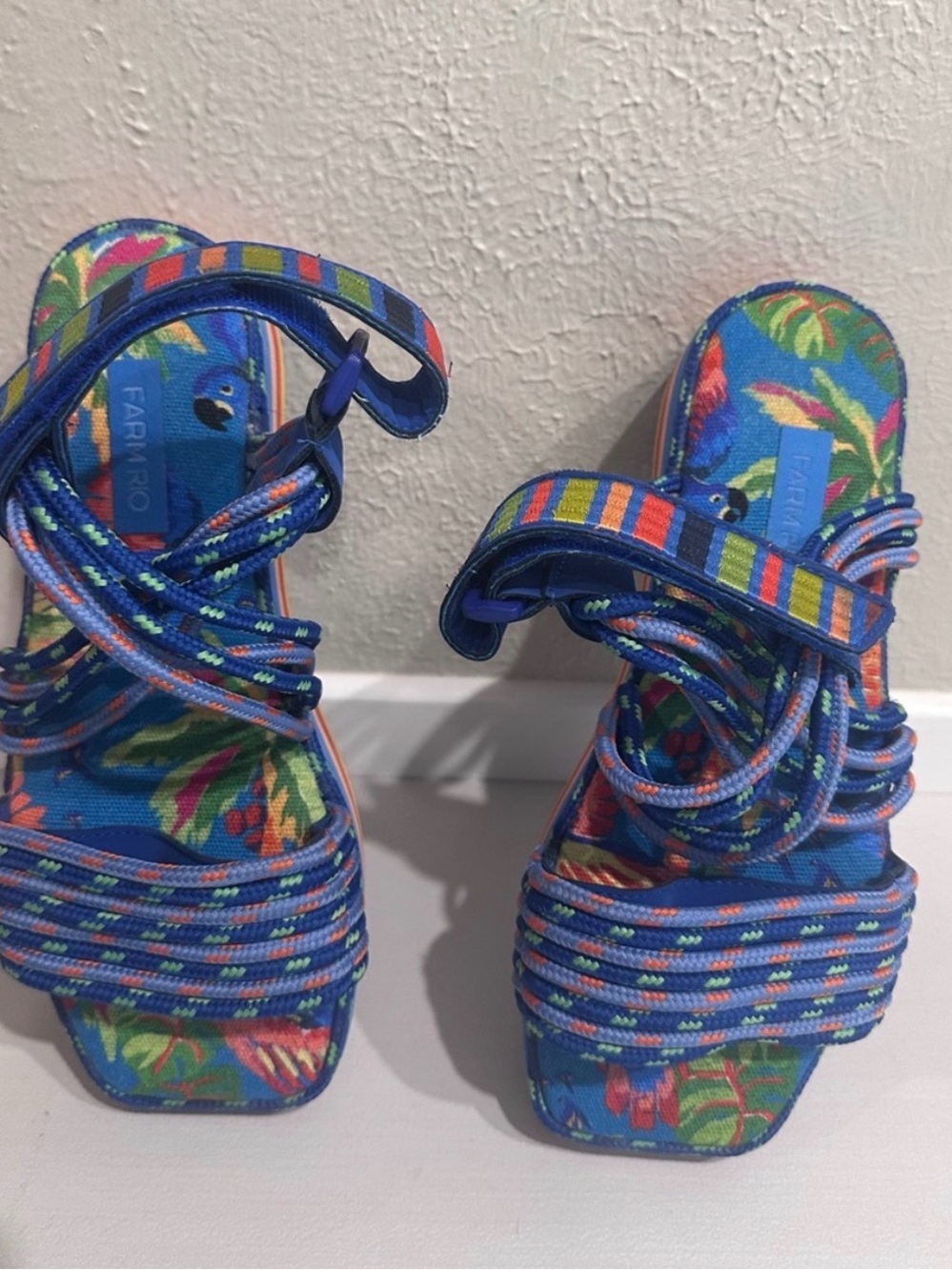 FARM Rio Blue Floral Rope Lace-Up Platform Sandals - Picture 3 of 5